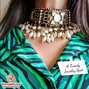 Afghan Choker Necklace With Dangling Beads, Afghan Kuchi Glass Stones Necklace,